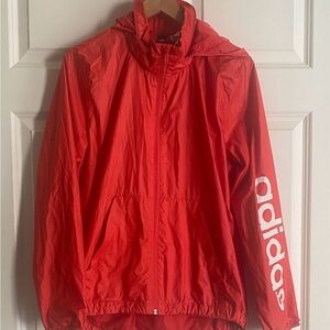 Adidas Windbreaker Size L Vibrant Red Lightweight Packable Jacket Roll Up Hood